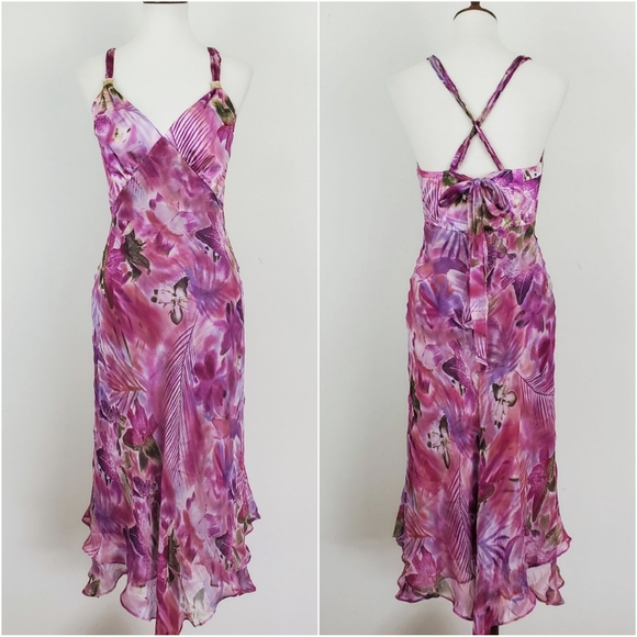 Donna Ricco Dresses & Skirts - Donna Ricco NY Purple Floral Silk Midi Dress